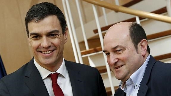 El presidente del PNV, Andoni Ortuzar, con Pedro Sánchez. 