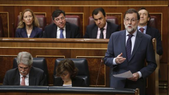 Mariano Rajoy, durante su intervención hoy en la sesión de control al Ejecutivo. 