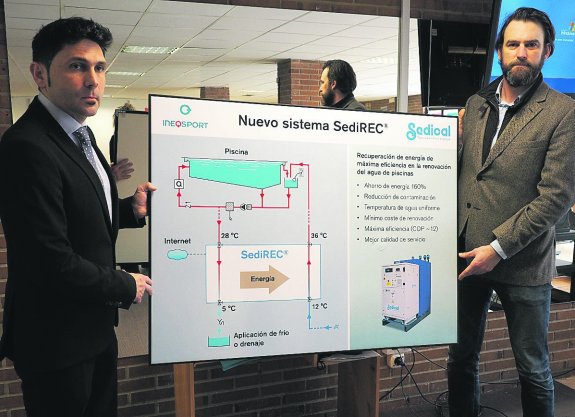 Sistema SediRec. Mikel Serrano e Iban Pérez muestran el esquema del proceso. 