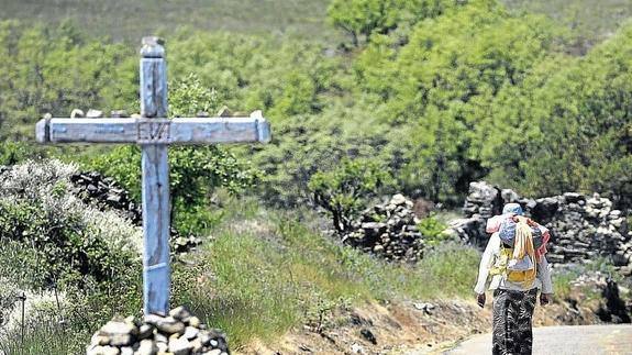 Una mujer camina en solitario cerca de Manjarín (León), unos kilómetros más allá del tramo hasta El Ganso, donde desapareció Denise P. Thiem. 