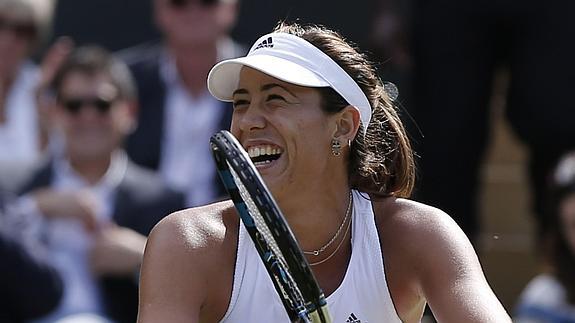 Garbiñe Muguruza, sonriente tras batir a Bacsinszky. 