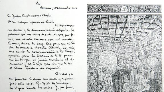 Imagen de la carta que el Papa Francisco envió a los padres del niño que sufrió abusos en un colegio de Bizkaia. 