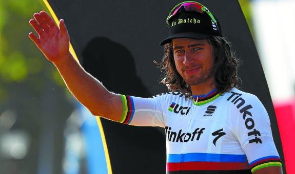 Peter Sagan, con el maillot de campeón del mundo, uno de los que ha llevado a lo largo de este Tour de Francia.