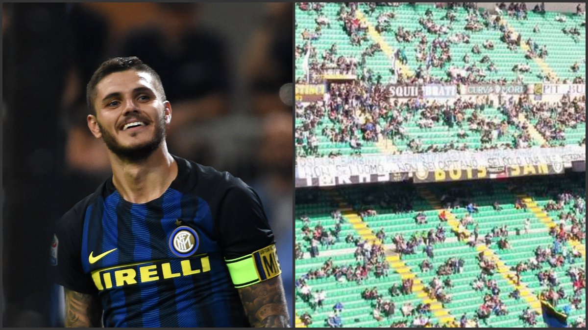 Imagen de la pancarta de los radicales del Inter contra Icardi, «no eres un hombre, no eres un capitán, eres una gran mierda».