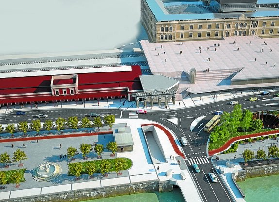 Fotomontaje del proyecto de estación para el TAV en Donostia. 