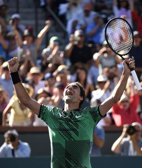 Federer celebra su triungo ante Wawrinka