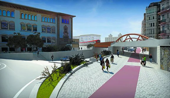 Al detalle. Las imágenes actualizadas del proyecto para suprimir el viaducto de Iztueta muestran la nueva rotonda de Zuhaizti, el tráfico bajo la trinchera ferroviaria y la calle peatonalizada con bidegorri.