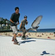 Txenan con patines de deslizamiento y Arsenio con rueda pequeña, para giros y curvas.[MIKEL FRAILE]