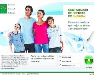 Portada del comparador abierto ayer por la CNE.