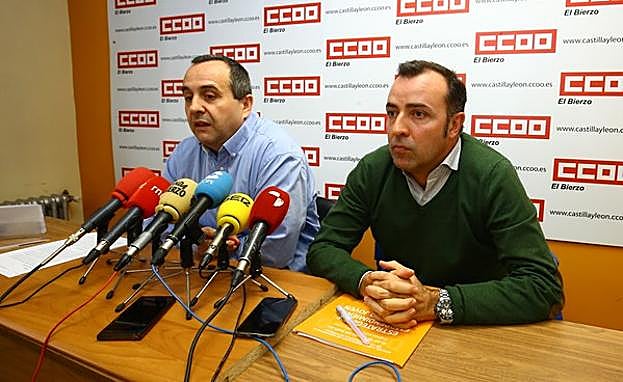 Los secretarios comarcales de CCOO y UGT, Ursicino Sánchez y Omar Rodríguez, en su comparecencia.