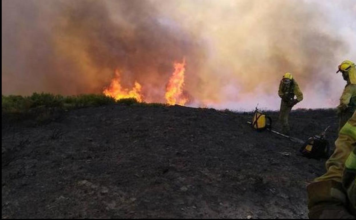 Numerosos medios aéreos y terrestres trabajan para extinguir un incendio activo desde el martes en Páramo del Sil 