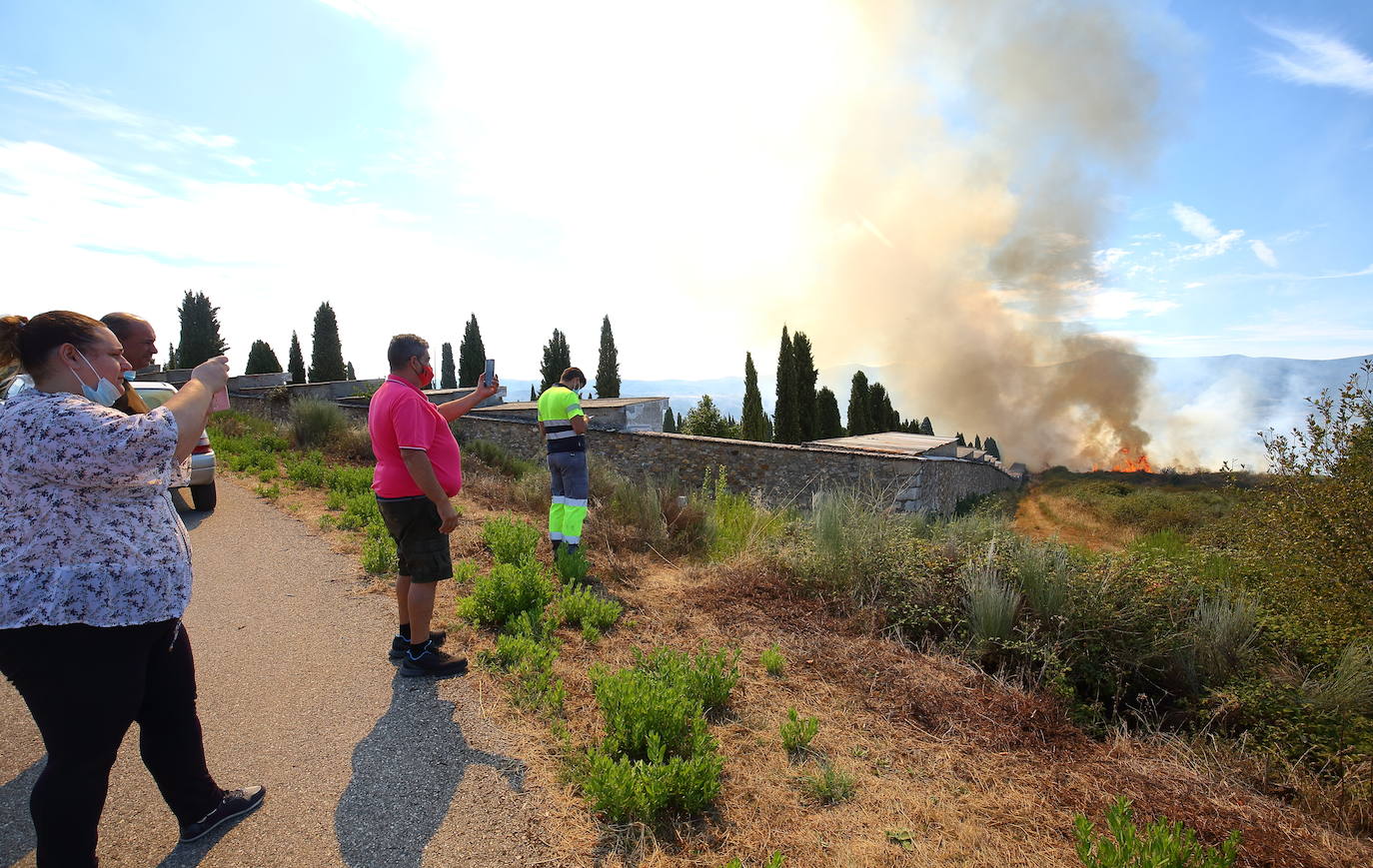 Fotos: Incendio forestal en las inmediaciones del cementerio de Ponferrada