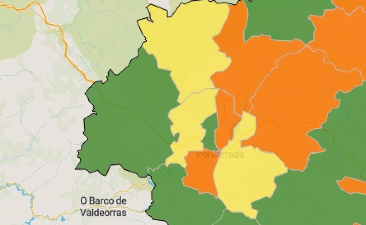 Mapa de la comarca con la incidencia de casos por COVID-19.