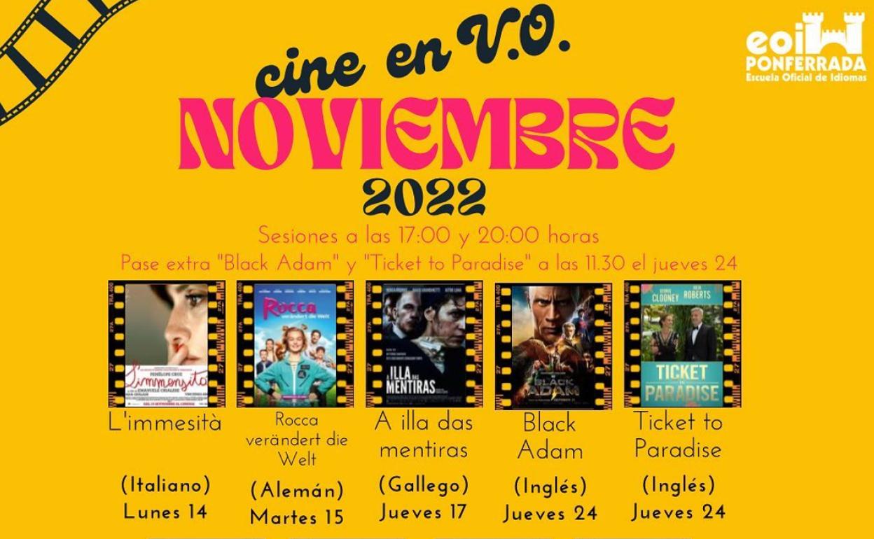 Cartel del 'Ciclo de Cine en Versión Original' de la Escuela Oficial de Idiomas de Ponferrada.