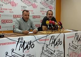 Los secretarios comarcales de UGT y CCOO durante su comparecencia.