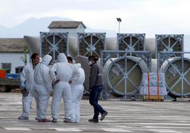 Trabajadores de la planta de LM Wind Power en Ponferrada.
