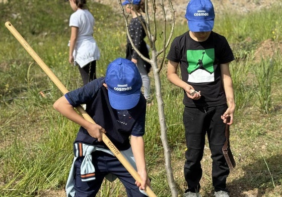 Una treintena de escolares de Toral de los Vados y Corullón particparon en la plantación de Cosmos.