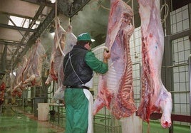 Un operario trabaja en las instalaciones de un matadero.