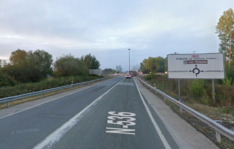 Inicio de la N-536 en el término municipal de Ponferrada.
