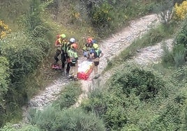 Imagen del rescate del hombre que se encontró indispuesto en un camino de difícil acceso entre Riego de Ambrós y Molinaseca.