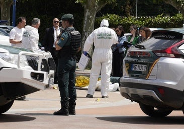 Efectivos de la Guardia Civil desplegados en el lugar del tiroteo en Bembibre en el que falleció un hombre.