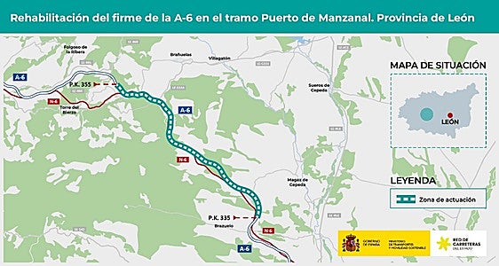 Imagen del tramo donde se van a realizar las obras en los carriles sentido Madrid.
