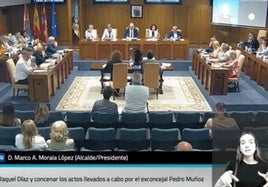 Instante en el que el pleno da lectura a la declaración institución contra los actos cometidos por Pedro Muñoz.