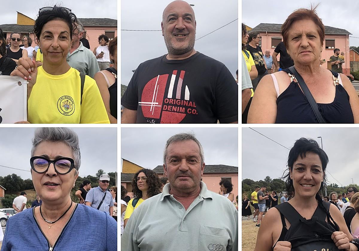 Mónica Pérez, Óscar Fernández, Amalita Ramos, María José Rodríguez, José Antonio Vega y Laura Barrientos, vecinos de Las Méulas, Carucedo y Villarrando.