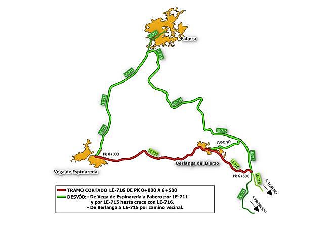 Mapa en el que se indica la zona donde se va a producir el corte.