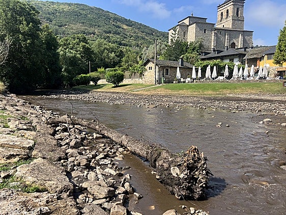 Agua llena de lodo, cenizas y troncos: las consecuencias de la tormenta en Molinaseca