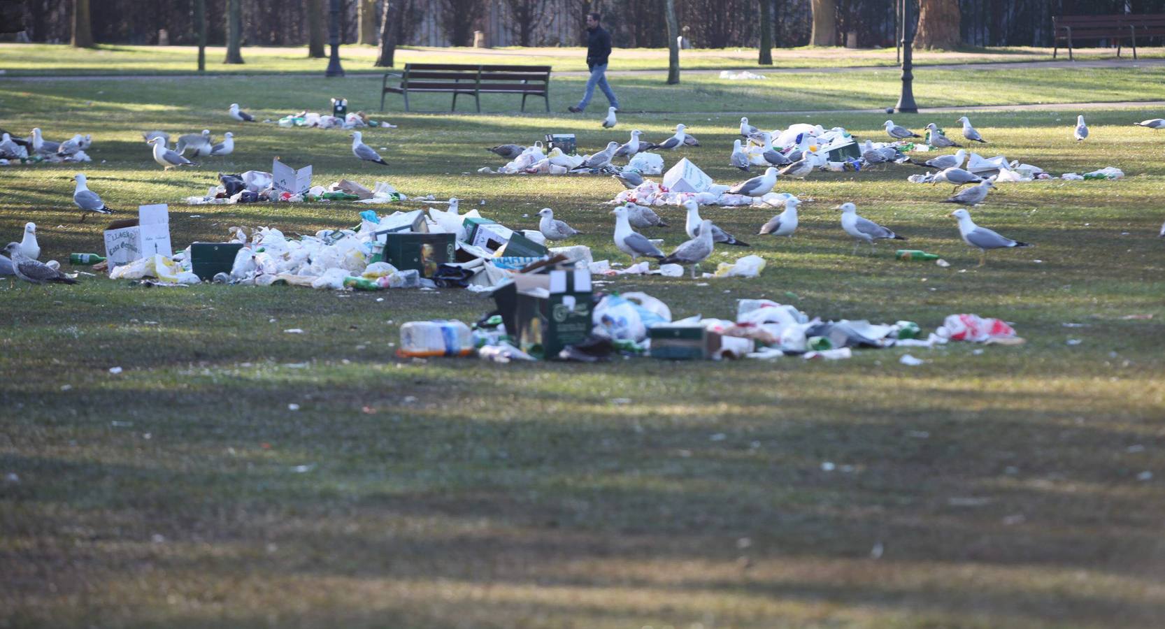 Limpieza en el parque de Ferrera tras la comida en la calle