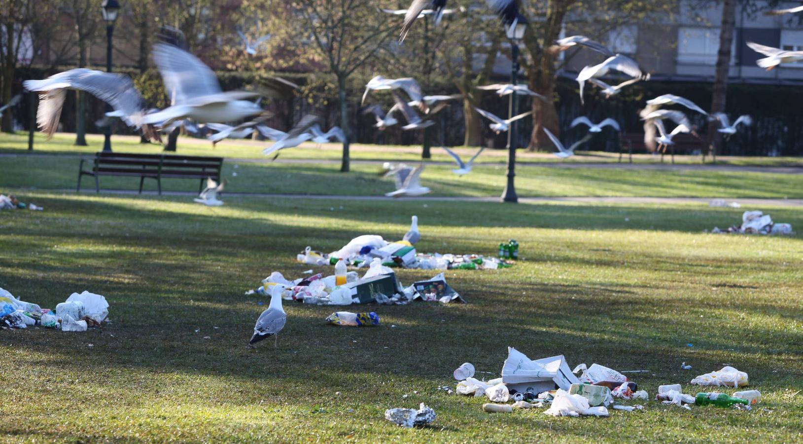 Limpieza en el parque de Ferrera tras la comida en la calle