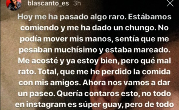 Mensaje publicado por Blas Cantó en Instagram