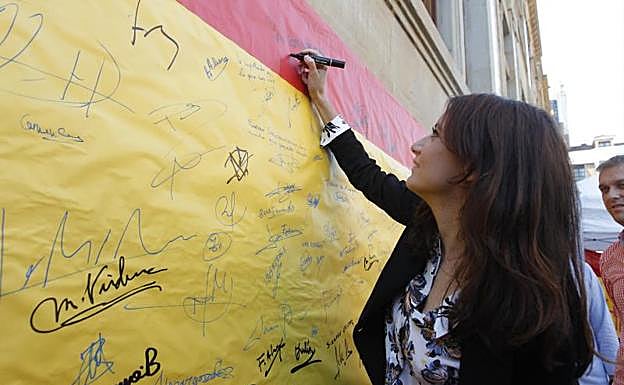 Andrea Levy, esta mañana, en el cto en favor de la unidad de España organizado por Nuevas Generaciones. 