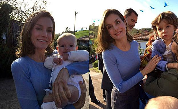 Doña Letizia, con el pequeño Joel y con Liam. 