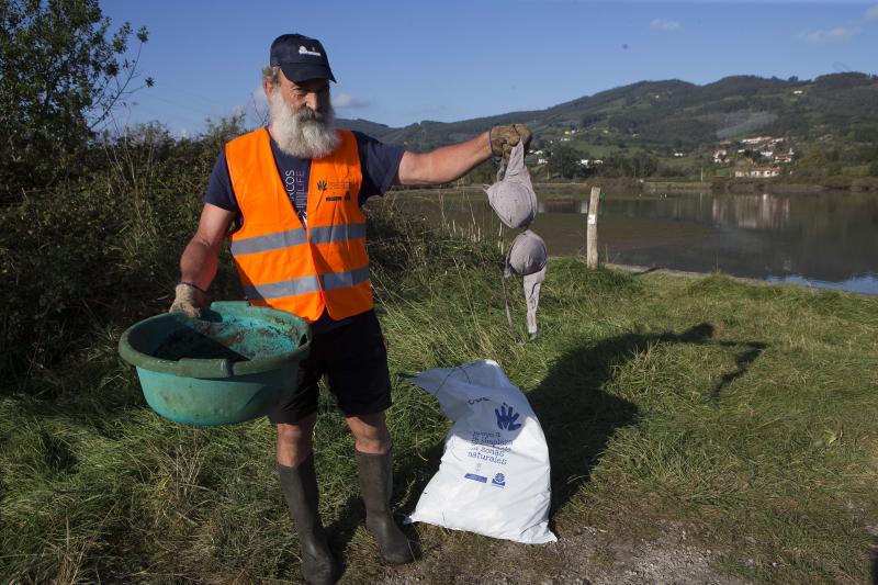 En tres horas, llenaron treinta sacos de sesenta litros con plásticos, cuerdas y botellas, aunque también recogieron una pantalla y un poste de luz