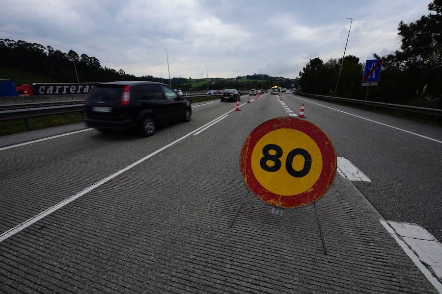 Retenciones en la autovía del Cantábrico por obras en Montico