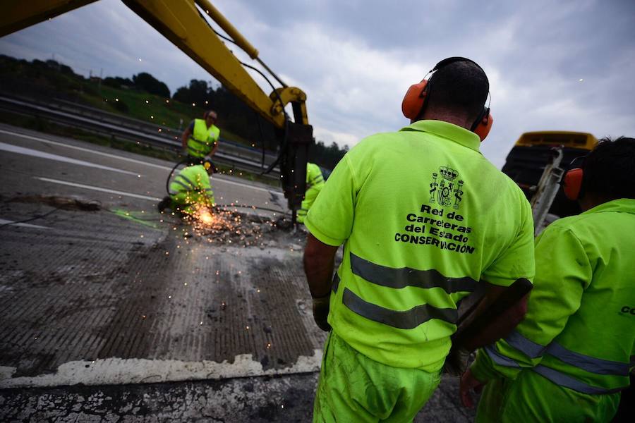 Retenciones en la autovía del Cantábrico por obras en Montico