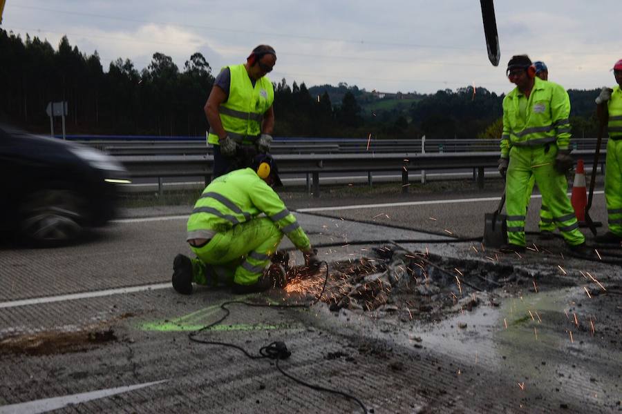 Retenciones en la autovía del Cantábrico por obras en Montico