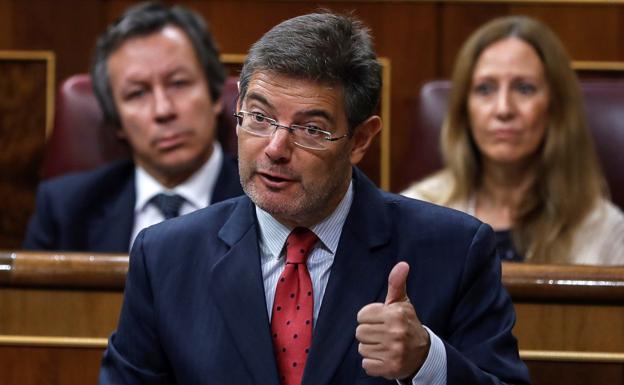 El ministro de Justicia, Rafael Catalá,, durante su intervención hoy en el Congreso. 