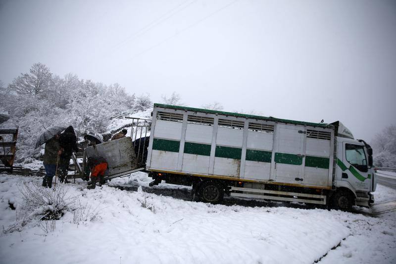 La nieve complica el tráfico en los puertos asturianos