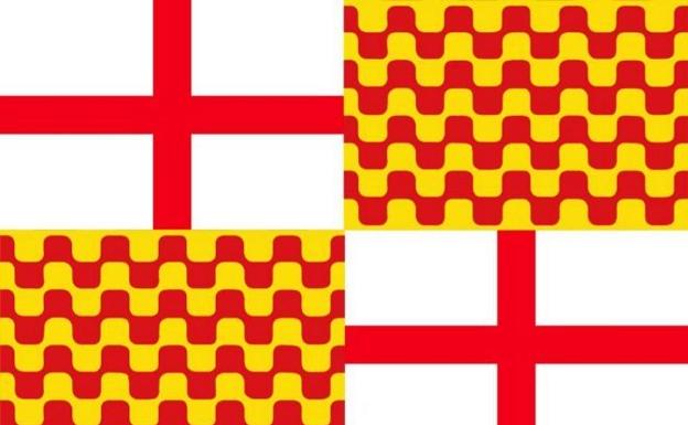 Muestra de la bandera de Tabarnia, formada a partir de las enseñas de Tarragona y Barcelona.