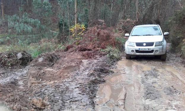 Un coche circula por un camino forestal en el que se acometieron las obras de reparación. 