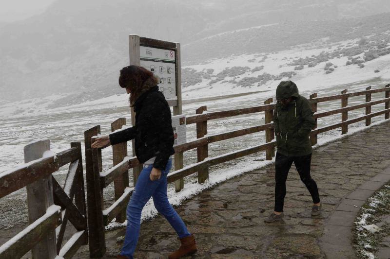 El descenso de las temperaturas unido a las precipitaciones registradas en las últimas horas dejan un manto blanco en las zonas altas del Principado