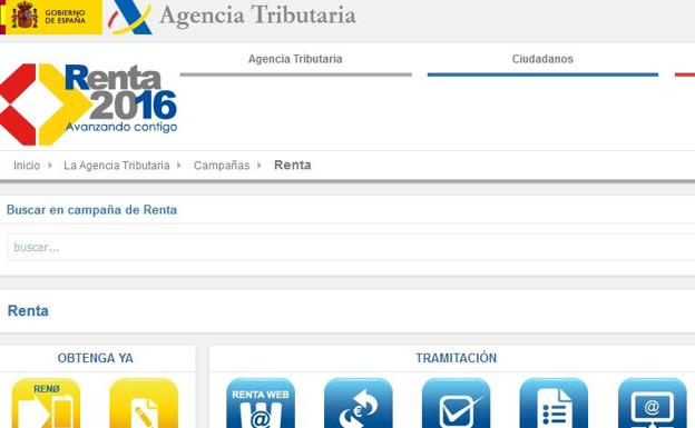 Página web de la Agencia Tributaria para la declaración de la renta. 