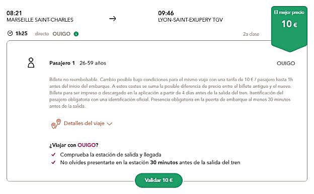 Viaje de Marsella a Lyon con 'Ouigo'.