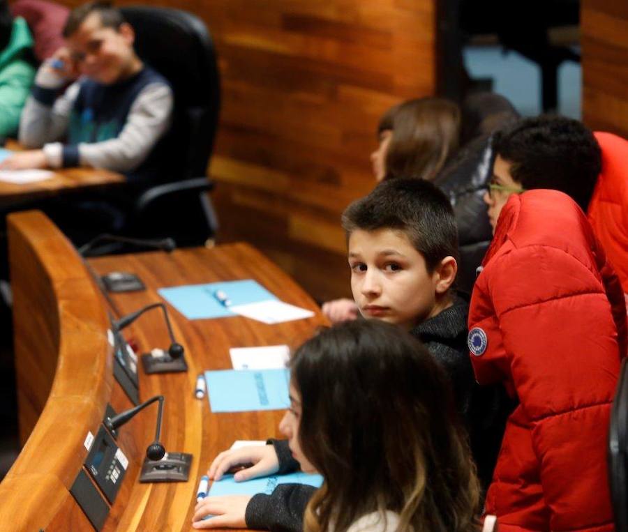 Un total de 75 alumnos de Primaria de Gijón y Mieres han participado en un pleno infantil organizado por Aldeas Infantiles SOS España en la Junta General. El programa 'Diputados por un día' está dirigido a evitar la violencia y el aislamiento infantil. 
