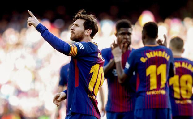 Leo Messi celebra su gol ante el Athletic. 