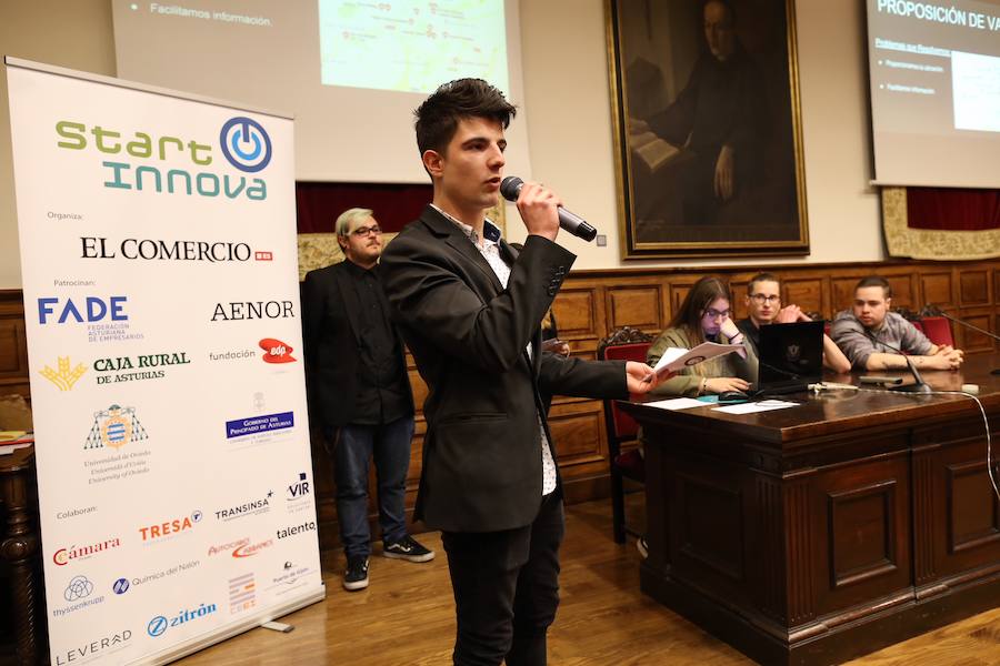 Medio centenar de estudiantes asturianos se han clasificado para la gran final de STARTinnova, el programa de fomento de la cultura emprendedora que promueve EL COMERCIO. Organizados en cinco equipos, han presentado sus proyectos ante un jurado de expertos en el Aula Magna del Edificio Histórico de la Universidad de Oviedo
