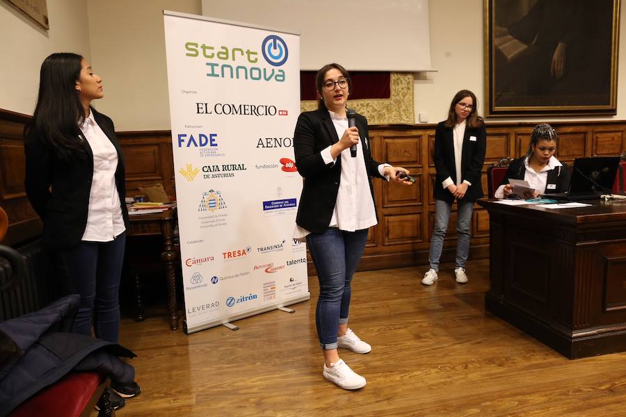 Medio centenar de estudiantes asturianos se han clasificado para la gran final de STARTinnova, el programa de fomento de la cultura emprendedora que promueve EL COMERCIO. Organizados en cinco equipos, han presentado sus proyectos ante un jurado de expertos en el Aula Magna del Edificio Histórico de la Universidad de Oviedo